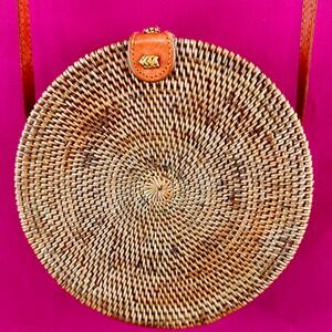 Round Rattan Wicker Woven‎ Crossbody Shoulder Bag Purse Boho Cottagecore Circle